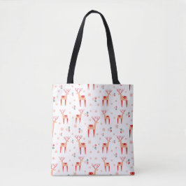 Pink&Red Scandinavisch rendierpatroon Kerstmis Tote Bag
