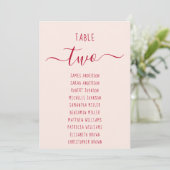 Pink & Red Script Simple Modern Seating Chart Card (Staand voorkant)