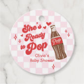 Pink Red She's Ready to Pop Baby Shower Bedankjes Labels (Voorkant)