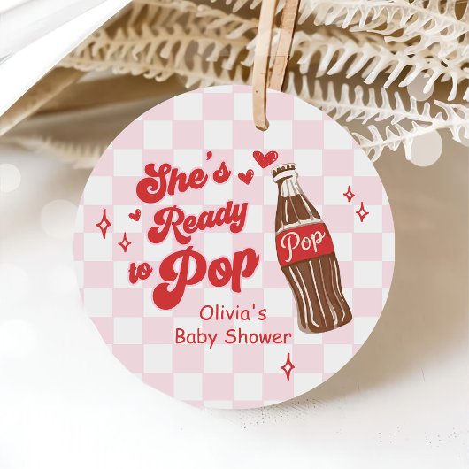 Pink Red She's Ready to Pop Baby Shower Bedankjes Labels
