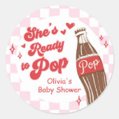 Pink Red She's Ready to Pop Baby Shower Ronde Sticker (Voorkant)