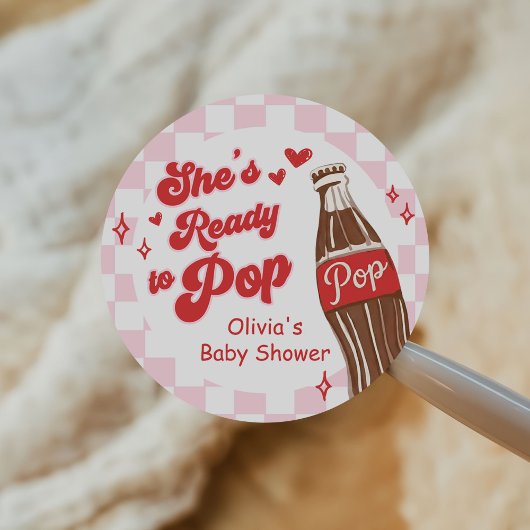 Pink Red She's Ready to Pop Baby Shower Ronde Sticker