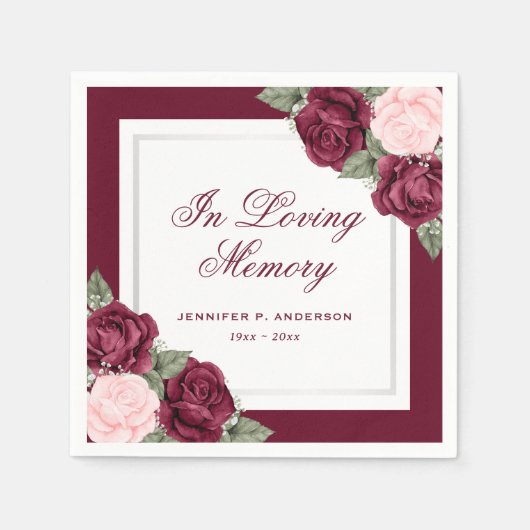 Pink Red Silver Floral Funeral Memorial Servet (Voorkant)