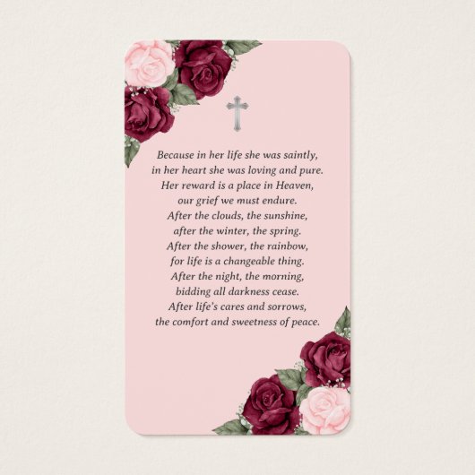 Pink Red Silver Floral Memorial Funeral Kaart (Achterkant)