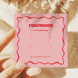 Pink Red Squiggle Modern Earring Display Card Vierkante Visitekaartjes
