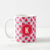 Pink Red Strawberries Floral  Pattern Monogram Koffiemok (Links)