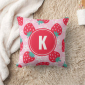 Pink Red Strawberries Floral Pattern Monogram Kussen (Deken)