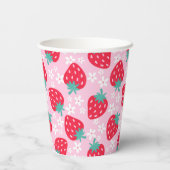 Pink Red Strawberries Floral  Pattern Monogram Papieren Bekers (Achterkant)