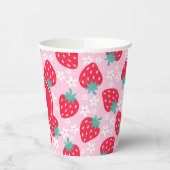 Pink Red Strawberries Floral  Pattern Monogram Papieren Bekers (Links)