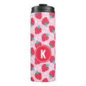 Pink Red Strawberries Floral  Pattern Monogram Thermosbeker (Voorkant)