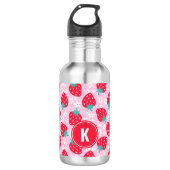 Pink Red Strawberries Floral  Pattern Monogram Waterfles (Voorkant)