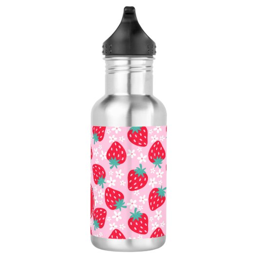 Pink Red Strawberries Floral  Pattern Monogram Waterfles (Rechts)