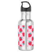 Pink Red Strawberries Floral  Pattern Monogram Waterfles (Achterkant)
