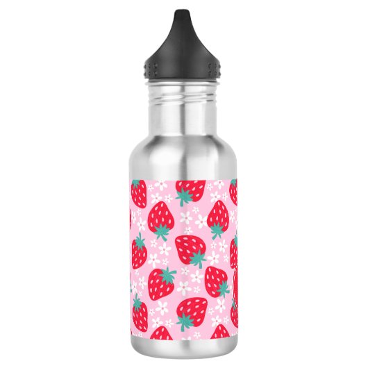 Pink Red Strawberries Floral  Pattern Monogram Waterfles (Links)