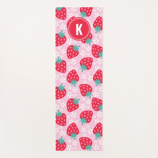 Pink Red Strawberries Floral Pattern Monogram Yogamat (Voorkant)