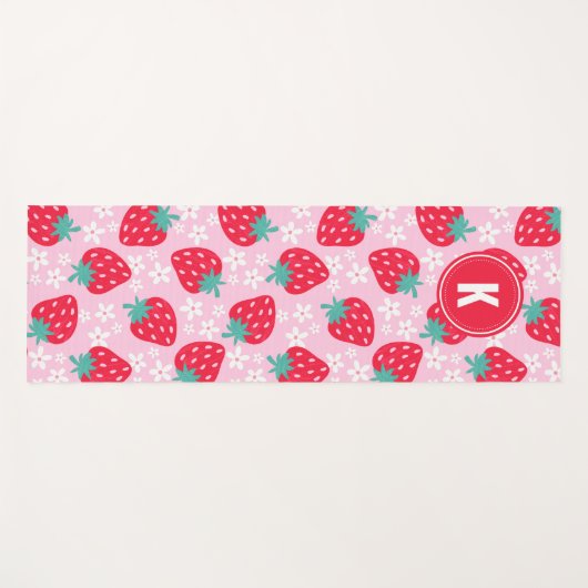 Pink Red Strawberries Floral  Pattern Monogram Yogamat