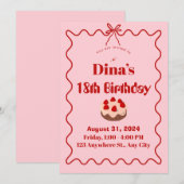 Pink Red Strawberry Cupcake Birthday Invite Kaart (Voorkant / Achterkant)