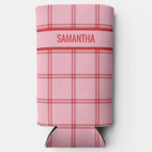 Pink + Red Trendy Plaid Seltzer Blikjeskoeler (Voorkant)