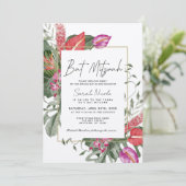 Pink & Red Tropical Floral Bat Mitzvah Kaart (Staand voorkant)
