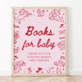 Pink Red Valentine Baby Shower Books for Baby Game Poster