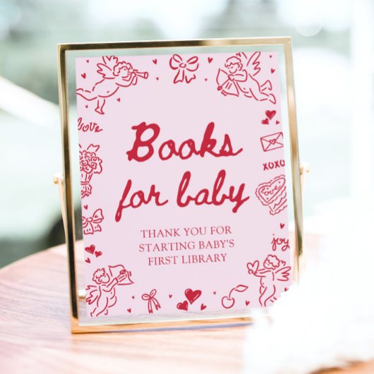 Pink Red Valentine Baby Shower Books for Baby Game Poster