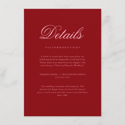 Pink Red Valentines Elegant Neutral Details Card Informatiekaartje (Voorkant)