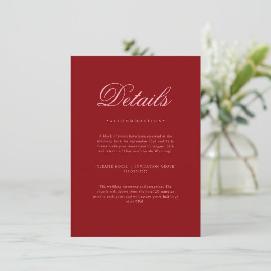 Pink Red Valentines Elegant Neutral Details Card Informatiekaartje (Staand voorkant)