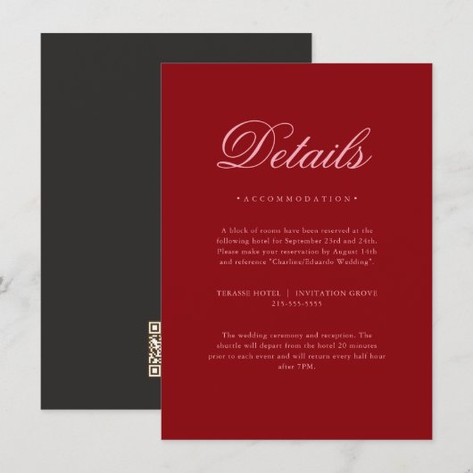 Pink Red Valentines Elegant Neutral Details Card Informatiekaartje (Voorkant / Achterkant)