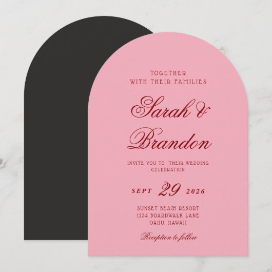 Pink Red Valentines Minimalist Script Wedding Kaart (Voorkant / Achterkant)