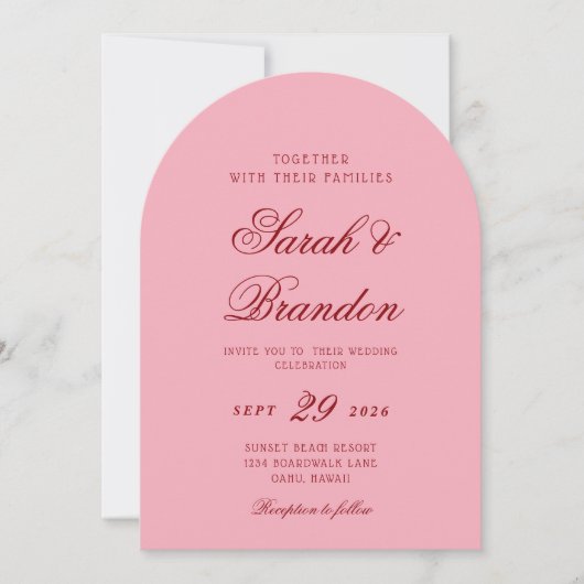 Pink Red Valentines Minimalist Script Wedding Kaart (Voorkant)
