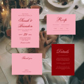 Pink Red Valentines Minimalist Script Wedding Kaart