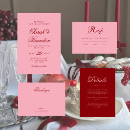 Pink Red Valentines Minimalist Script Wedding Kaart