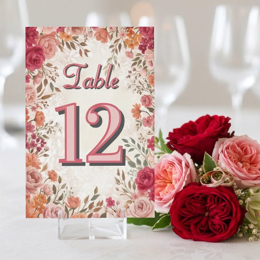 Pink & Red Vintage Spring Floral Wedding Kaart