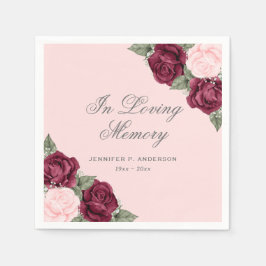 Pink Red Waterverf Floral Funeral Memorial Servet