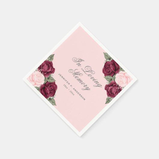 Pink Red Waterverf Floral Funeral Memorial Servet (Hoek)