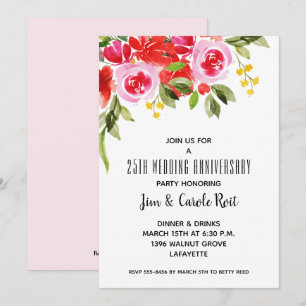 Pink Red Waterverf Floral Jubileum