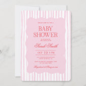 Pink Red Wavy Baby shower Girl Invitation Kaart (Voorkant)