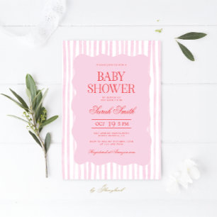 Pink Red Wavy Baby shower Girl Invitation Kaart