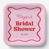 Pink Red Wavy Border Vrijgezellenfeest Papieren Bordje (Voorkant)