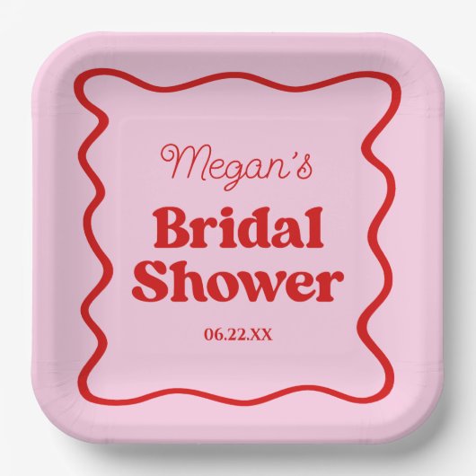 Pink Red Wavy Border Vrijgezellenfeest Papieren Bordje (Voorkant)