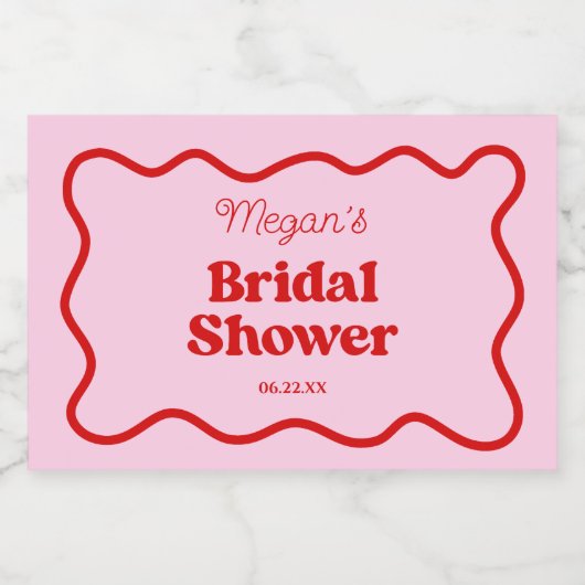 Pink Red Wavy Border Vrijgezellenfeest Sparkling Wijnetiket (Enkel label)