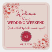 Pink Red Wedding Weekend Welcome Vierkante Sticker (Voorkant)