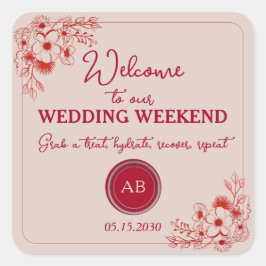 Pink Red Wedding Weekend Welcome Vierkante Sticker