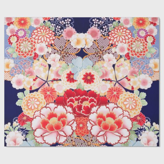 PINK RED WHITE FLOWERS Peony, Rozen Japanse Floral Cadeaupapier (Vlak)