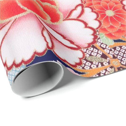 PINK RED WHITE FLOWERS Peony, Rozen Japanse Floral Cadeaupapier (Rol Hoek)