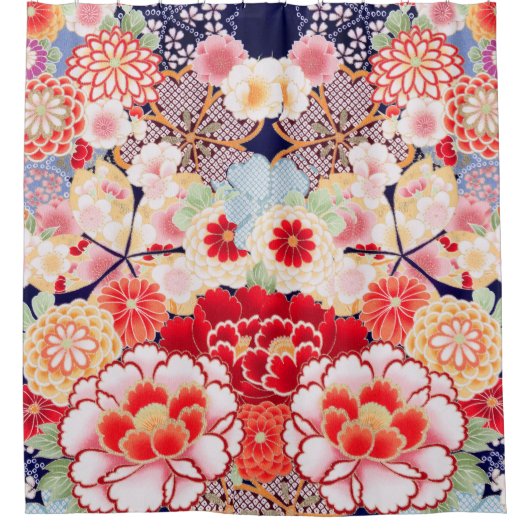 PINK RED WHITE FLOWERS Peony, Rozen Japanse Floral Douchegordijn (Voorkant)