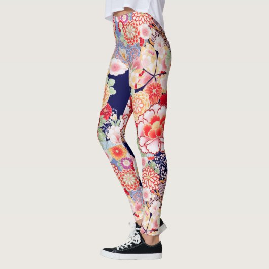 PINK RED WHITE FLOWERS Peony, Rozen Japanse Floral Leggings (Links)
