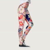 PINK RED WHITE FLOWERS Peony, Rozen Japanse Floral Leggings (Rechts)