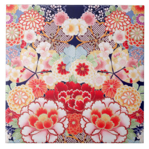 PINK RED WHITE FLOWERS Peony, Rozen Japanse Floral Tegeltje