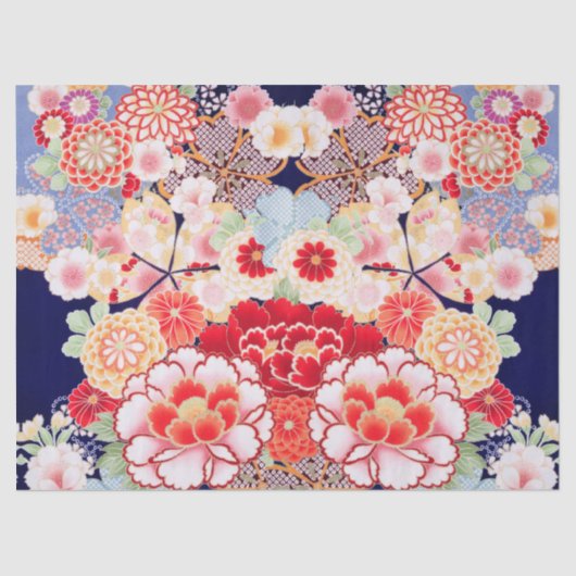 PINK RED WHITE FLOWERS Peony, Rozen Japanse Floral Tissuepapier (Voorkant)